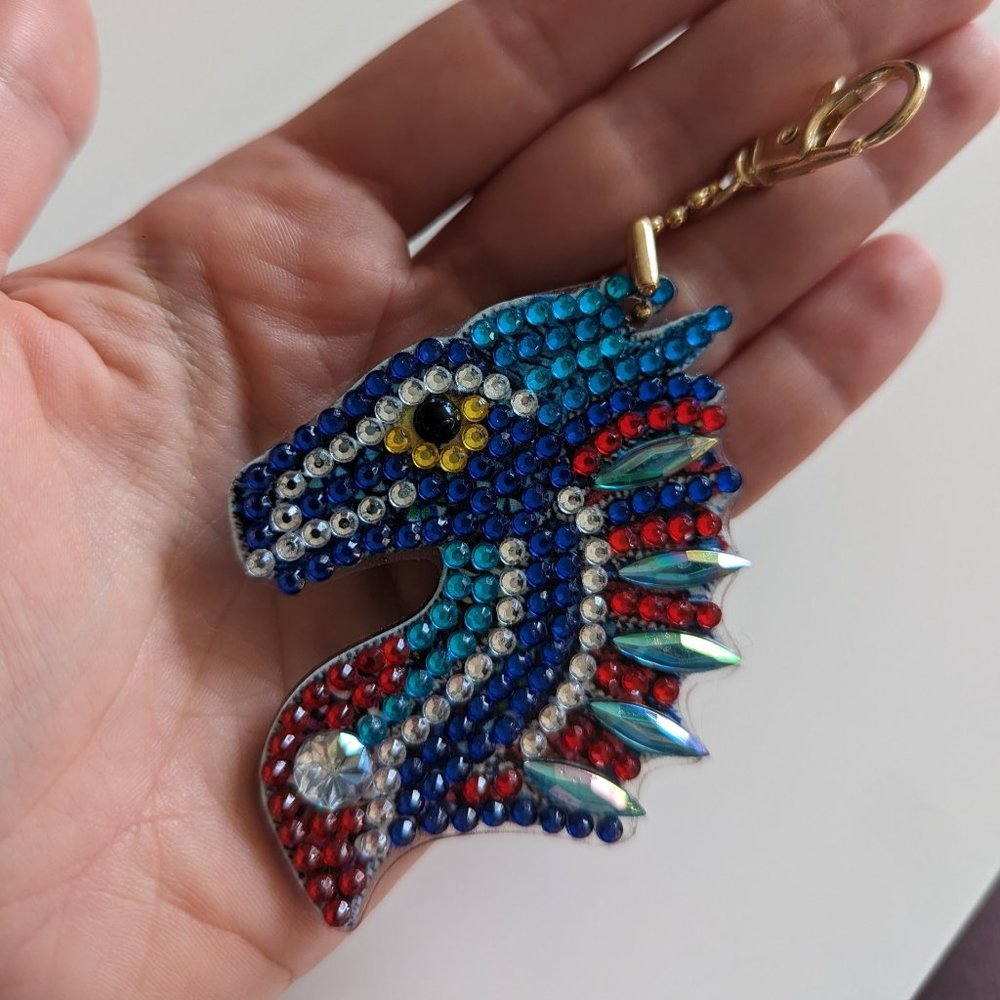 Handmade Acrylic Dragon Keychain with Rhinestones Diamond Painting